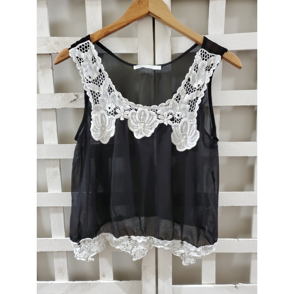 Sheer Cropped Tank with Crochet Details, Size Lg